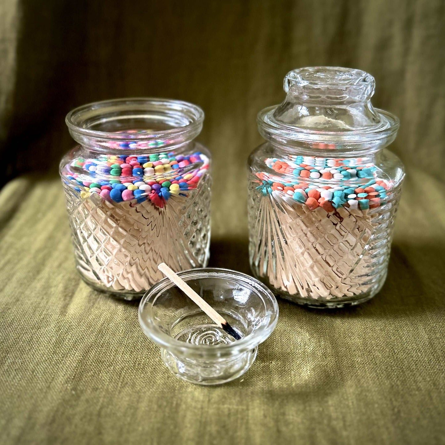 Vintage Cut Glass Jar with Rose Embossed Lid