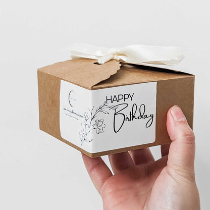 Eco-friendly birthday gift set from CG Pure Wash showcasing a beautifully marbled soap bar and an earthy gift box with a celebratory tag