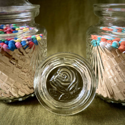 Vintage Cut Glass Jar with Rose Embossed Lid